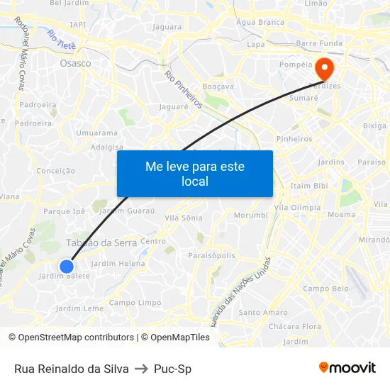 Rua Reinaldo da Silva to Puc-Sp map
