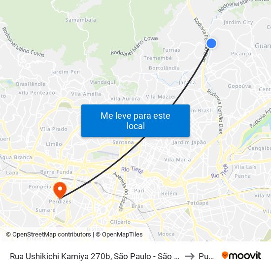 Rua Ushikichi Kamiya 270b, São Paulo - São Paulo, 02282, Brasil to Puc-Sp map