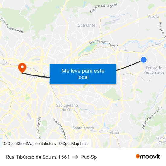 Rua Tibúrcio de Sousa 1561 to Puc-Sp map