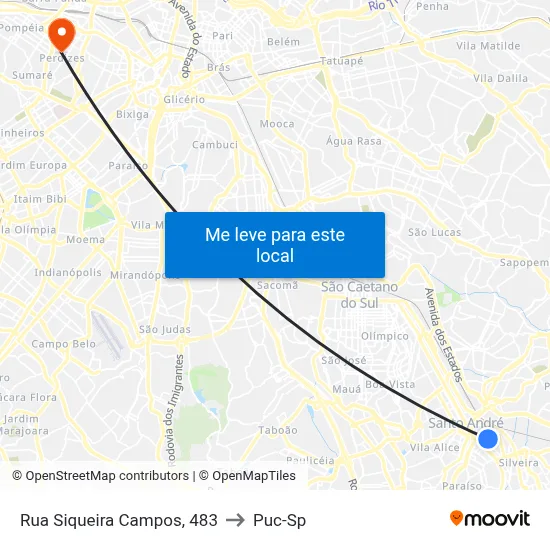 Rua Siqueira Campos, 483 to Puc-Sp map