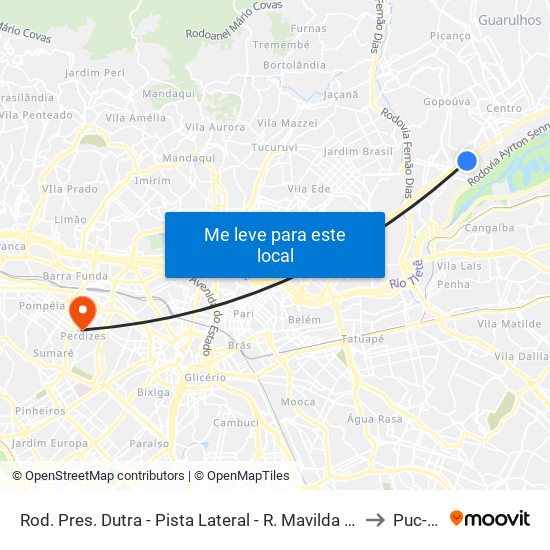 Rod. Pres. Dutra - Pista Lateral - R. Mavilda Neves to Puc-Sp map
