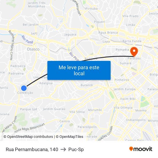 Rua Pernambucana, 140 to Puc-Sp map