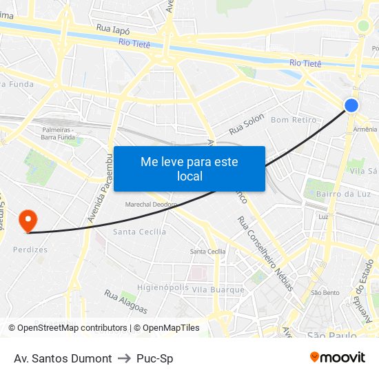 Av. Santos Dumont to Puc-Sp map