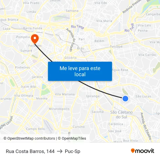 Rua Costa Barros, 144 to Puc-Sp map