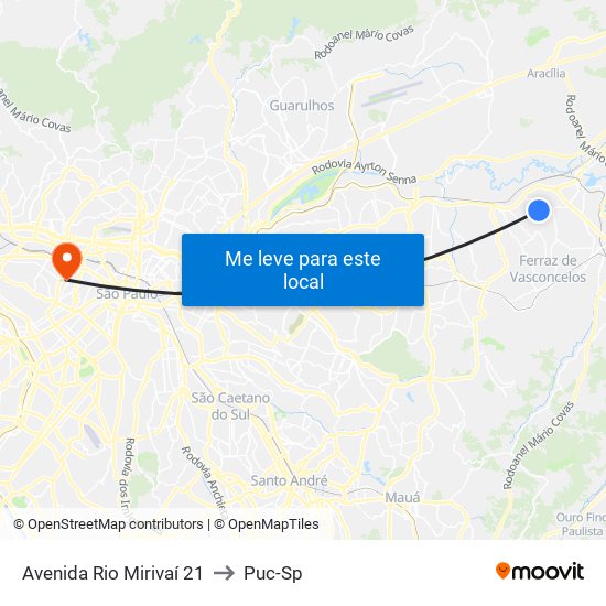 Avenida Rio Mirivaí 21 to Puc-Sp map