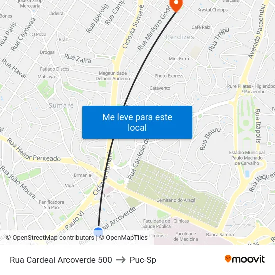 Rua Cardeal Arcoverde 500 to Puc-Sp map