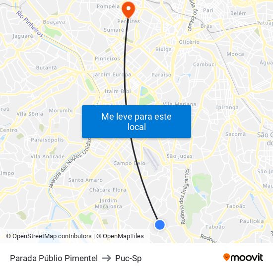 Parada Públio Pimentel to Puc-Sp map