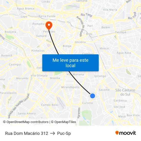 Rua Dom Macário 312 to Puc-Sp map