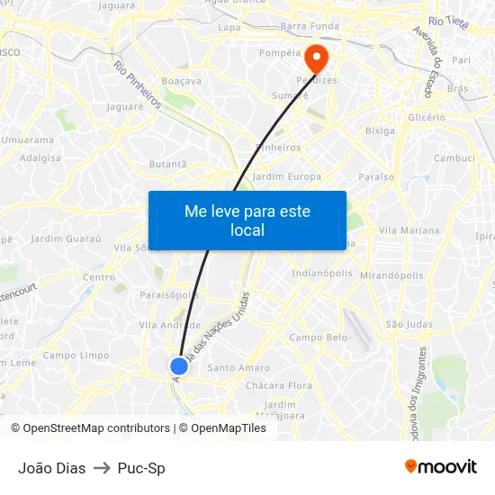 João Dias to Puc-Sp map