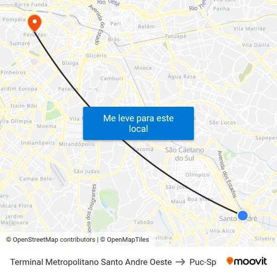 Terminal Metropolitano Santo Andre Oeste to Puc-Sp map