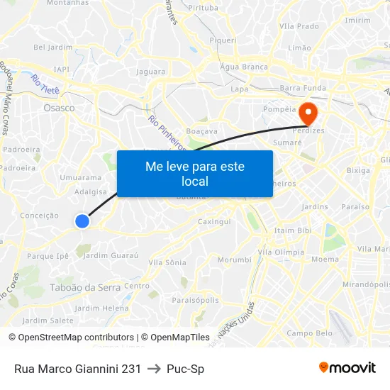 Rua Marco Giannini 231 to Puc-Sp map