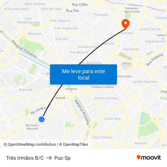 Três Irmãos B/C to Puc-Sp map