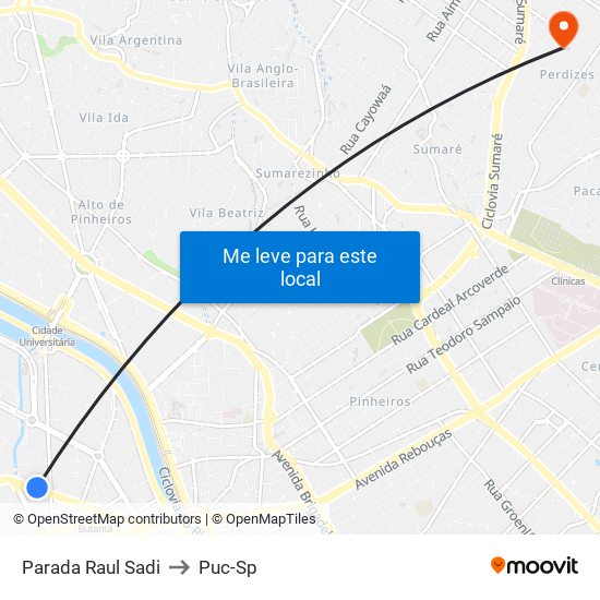 Parada Raul Sadi to Puc-Sp map