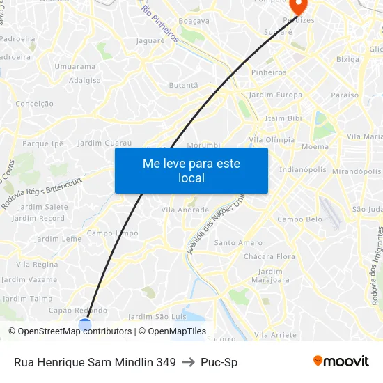Rua Henrique Sam Mindlin 349 to Puc-Sp map