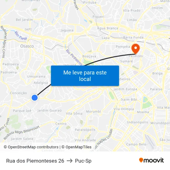 Rua dos Piemonteses 26 to Puc-Sp map