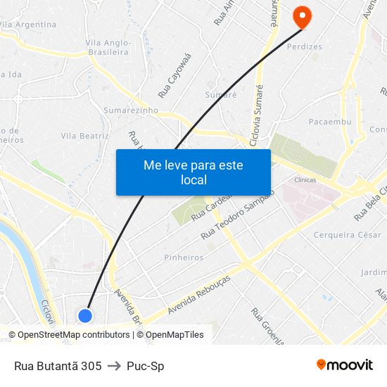 Rua Butantã 305 to Puc-Sp map