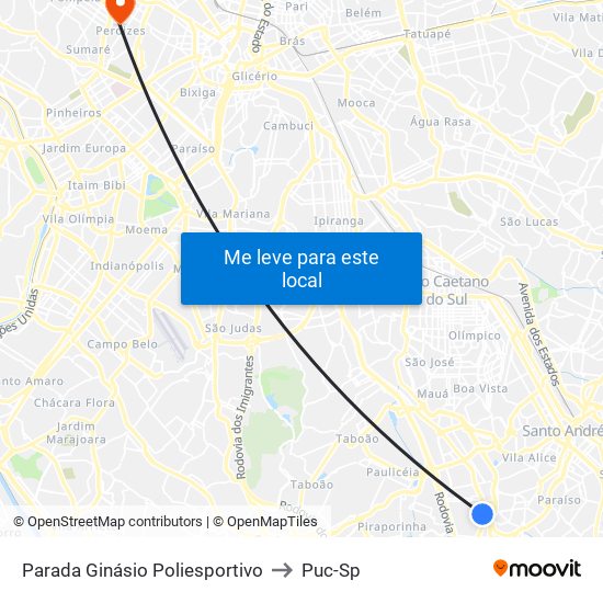 Parada Ginásio Poliesportivo to Puc-Sp map