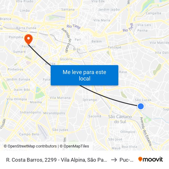R. Costa Barros, 2299 - Vila Alpina, São Paulo to Puc-Sp map