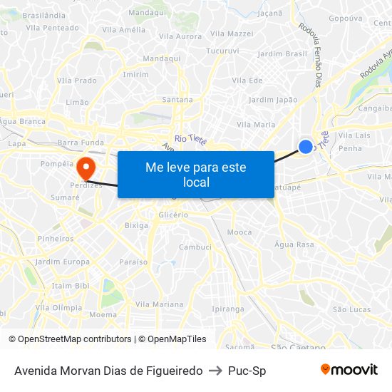 Av. Morvan Dias de Figueiredo to Puc-Sp map