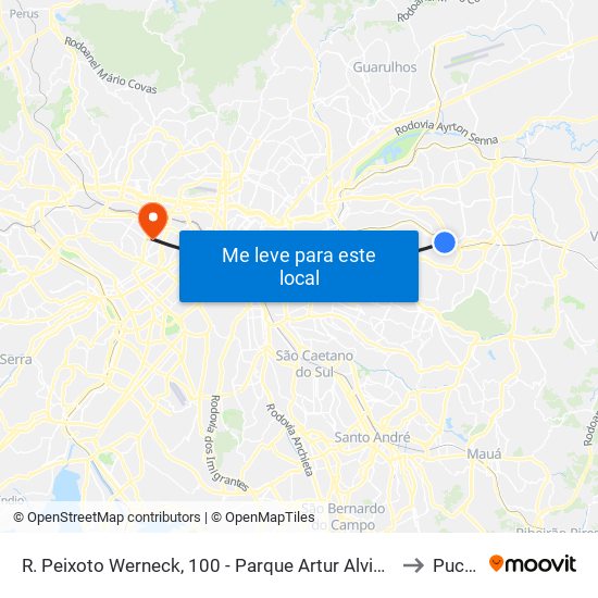 R. Peixoto Werneck, 100 - Parque Artur Alvim, São Paulo to Puc-Sp map