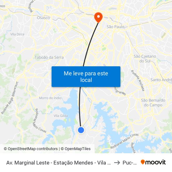Av. Marginal Leste - Estação Mendes - Vila Natal to Puc-Sp map