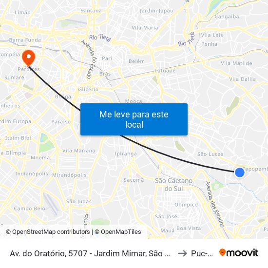 Av. do Oratório, 5707 - Jardim Mimar, São Paulo to Puc-Sp map