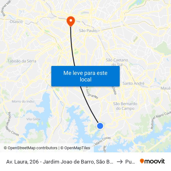 Av. Laura, 206 - Jardim Joao de Barro, São Bernardo do Campo to Puc-Sp map