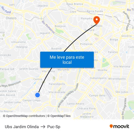 Ubs Jardim Olinda to Puc-Sp map