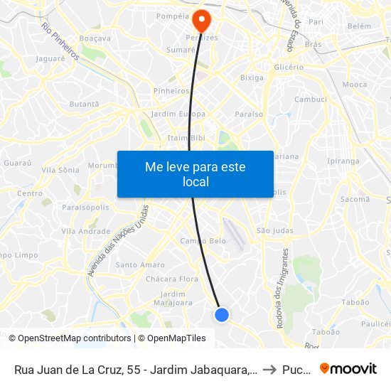 Rua Juan de La Cruz, 55 - Jardim Jabaquara, São Paulo to Puc-Sp map