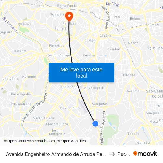 Avenida Engenheiro Armando de Arruda Pereira 2100 to Puc-Sp map