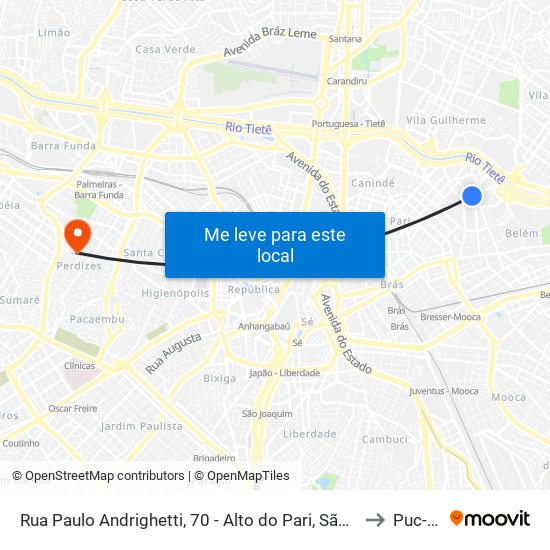 Rua Paulo Andrighetti, 70 - Alto do Pari, São Paulo to Puc-Sp map