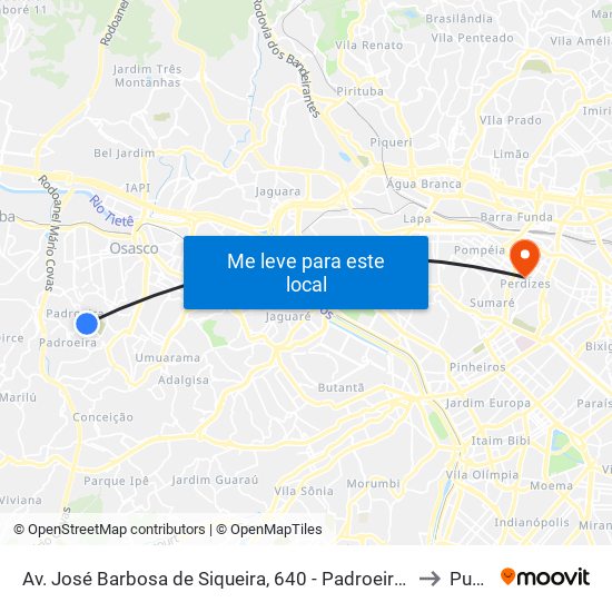 Av. José Barbosa de Siqueira, 640 - Padroeira, Osasco - Sp, Brasil to Puc-Sp map