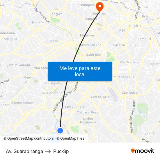 Av. Guarapiranga to Puc-Sp map