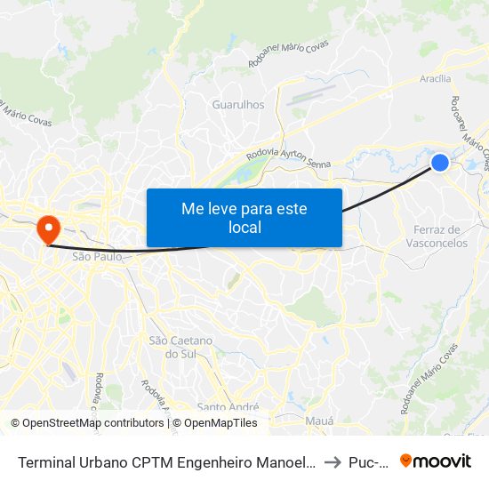 Terminal Urbano CPTM Engenheiro Manoel Feio to Puc-Sp map