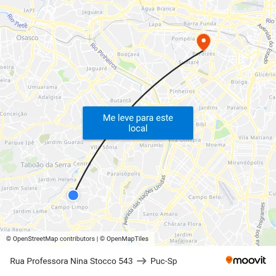 Rua Professora Nina Stocco 543 to Puc-Sp map