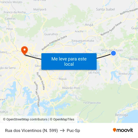 Rua dos Vicentinos (N. 599) to Puc-Sp map