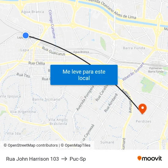Rua John Harrison 103 to Puc-Sp map