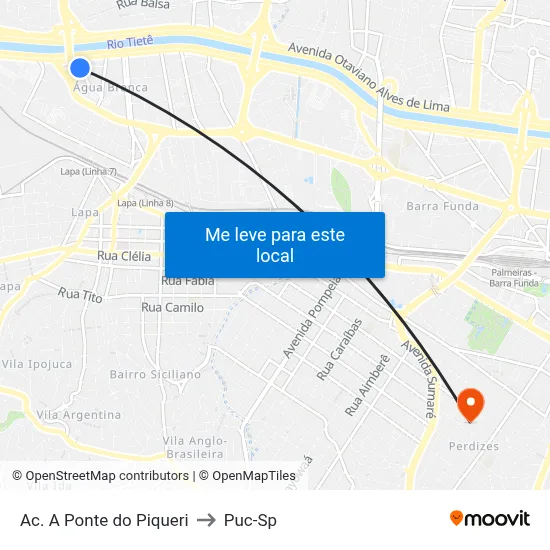 Ac. A Ponte do Piqueri to Puc-Sp map