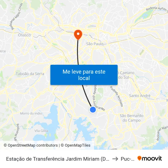 Estação de Transferência Jardim Miriam (Diadema) to Puc-Sp map