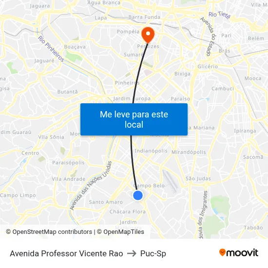 Avenida Professor Vicente Rao to Puc-Sp map