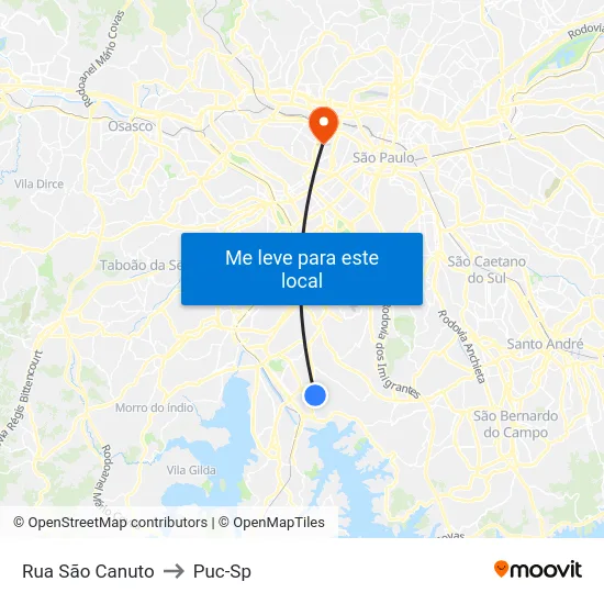 Rua São Canuto to Puc-Sp map