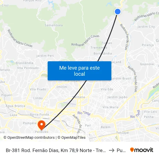 Br-381 Rod. Fernão Dias, Km 78,9 Norte - Tres Cruzes, São Paulo to Puc-Sp map