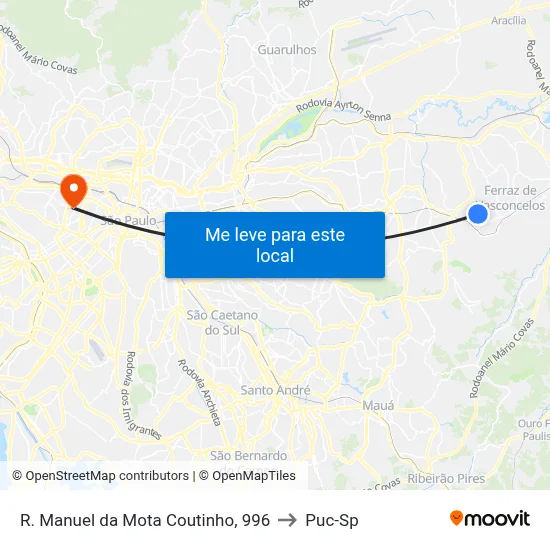 R. Manuel da Mota Coutinho, 996 to Puc-Sp map