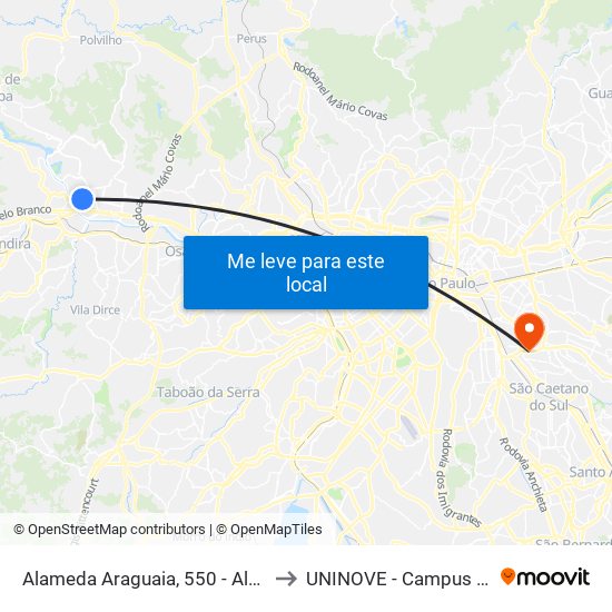 Alameda Araguaia, 550 - Alphaville Industrial to UNINOVE - Campus Vila Prudente map