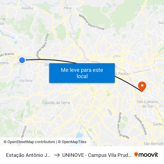 Estação Antônio João to UNINOVE - Campus Vila Prudente map