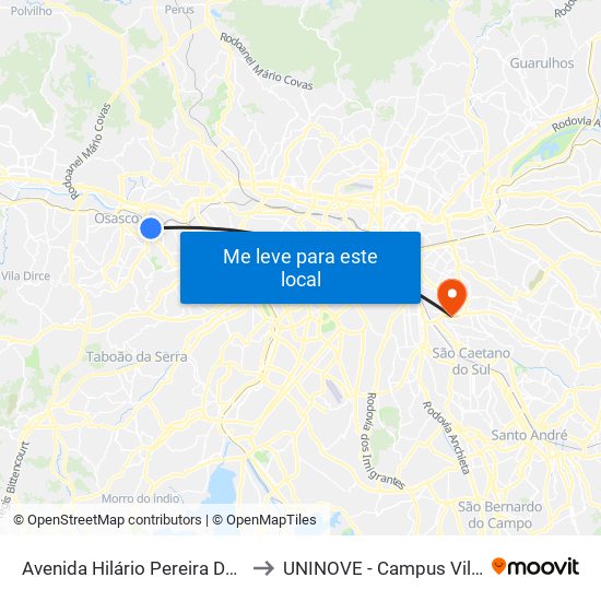 Avenida Hilário Pereira De Souza, 492 to UNINOVE - Campus Vila Prudente map