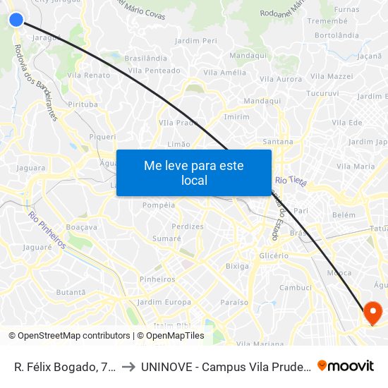 R. Félix Bogado, 732 to UNINOVE - Campus Vila Prudente map