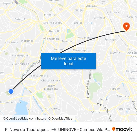 R. Nova do Tuparoquera, 471 to UNINOVE - Campus Vila Prudente map