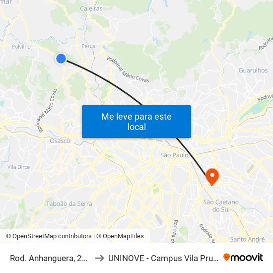 Rod. Anhanguera, 26000 to UNINOVE - Campus Vila Prudente map