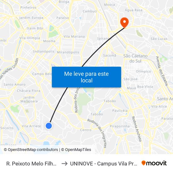 R. Peixoto Melo Filho, 107 to UNINOVE - Campus Vila Prudente map